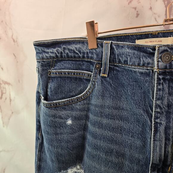 Levis Jeans Women 34 X 32 70s High Flare High Rise Distressed Premium Medium - Picture 2 of 13